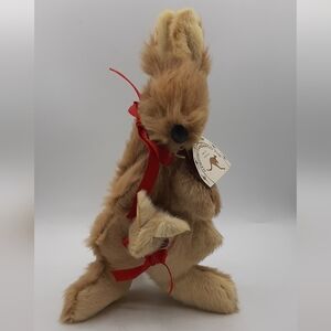 Handmade VTG Kangaroo & Joey Genuine Kangaroo Fur Stuffed Plush Animal Australia